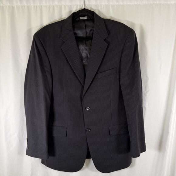 Jos A Bank 100% Wool Blend Men's 40R Black Striped 2 Button Front Dry Clean - Picture 1 of 11